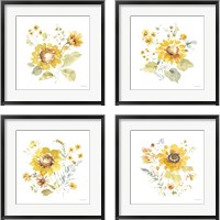 Framed 'Sunflowers Forever 4 Piece Framed Art Print Set' border=