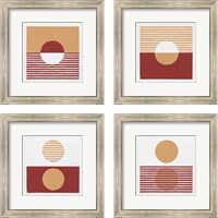 Framed 'Reflection Red Yellow 4 Piece Framed Art Print Set' border=