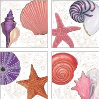 Framed 'Shimmering Shells 4 Piece Art Print Set' border=