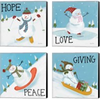 Framed 'Snowman Snowday 4 Piece Canvas Print Set' border=