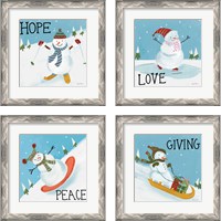 Framed 'Snowman Snowday 4 Piece Framed Art Print Set' border=