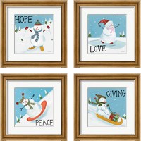 Framed 'Snowman Snowday 4 Piece Framed Art Print Set' border=