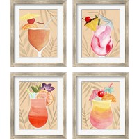 Framed 'Tropical Cocktail 4 Piece Framed Art Print Set' border=