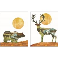 Framed 'Forest Deer & Bear 2 Piece Art Print Set' border=