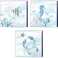 Framed 'Great Blue Sea  3 Piece Canvas Print Set' border=