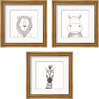 Framed 'Animal Line Drawing 3 Piece Framed Art Print Set' border=