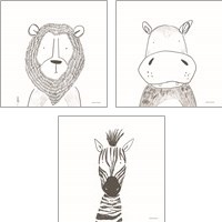 Framed 'Animal Line Drawing 3 Piece Art Print Set' border=