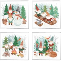 Framed 'Woodland Gnomes 4 Piece Canvas Print Set' border=