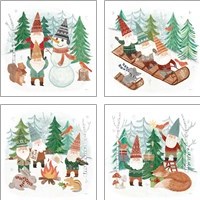 Framed 'Woodland Gnomes 4 Piece Art Print Set' border=