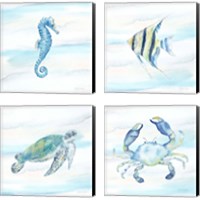 Framed 'Great Blue Sea 4 Piece Canvas Print Set' border=