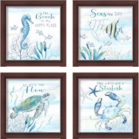 Framed 'Great Blue Sea 4 Piece Framed Art Print Set' border=