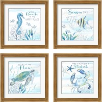 Framed 'Great Blue Sea 4 Piece Framed Art Print Set' border=