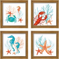 Framed 'Coral Aqua 4 Piece Framed Art Print Set' border=