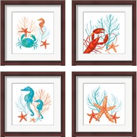 Framed 'Coral Aqua 4 Piece Framed Art Print Set' border=