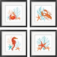 Framed 'Coral Aqua 4 Piece Framed Art Print Set' border=