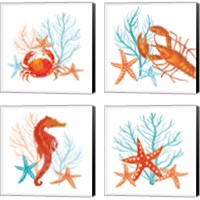 Framed 'Coral Aqua 4 Piece Canvas Print Set' border=