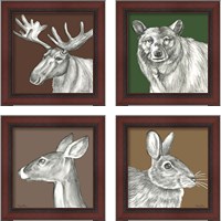 Framed 'Watercolor Pencil Forest 4 Piece Framed Art Print Set' border=