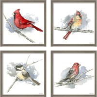 Framed 'Birds & Branches 4 Piece Framed Art Print Set' border=