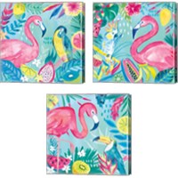 Framed 'Fruity Flamingos 3 Piece Canvas Print Set' border=