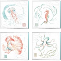 Framed 'Delicate Sea 4 Piece Canvas Print Set' border=