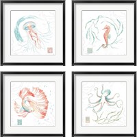 Framed 'Delicate Sea 4 Piece Framed Art Print Set' border=