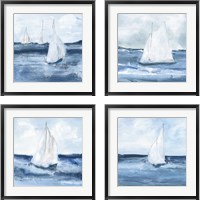 Framed 'Sailboats  4 Piece Framed Art Print Set' border=