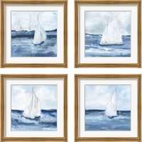 Framed 'Sailboats  4 Piece Framed Art Print Set' border=