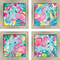 Framed 'Fruity Flamingos 4 Piece Framed Art Print Set' border=