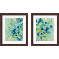 Framed 'Elegant Blue Floral 2 Piece Framed Art Print Set' border=