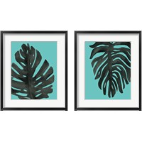 Framed 'Tropical Palm Turquoise 2 Piece Framed Art Print Set' border=