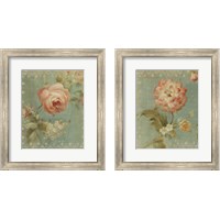 Framed 'Flowers on Sage 2 Piece Framed Art Print Set' border=