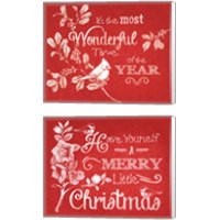 Framed 'Chalkboard Christmas Sayings on Red 2 Piece Canvas Print Set' border=