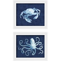 Framed 'Sealife on Blue 2 Piece Framed Art Print Set' border=
