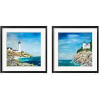 Framed 'Lighthouse on the Rocky Shore 2 Piece Framed Art Print Set' border=