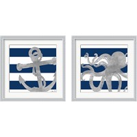 Framed 'Silver Coastal on Blue  2 Piece Framed Art Print Set' border=