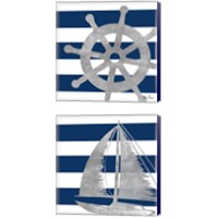 Framed 'Silver Coastal on Blue  2 Piece Canvas Print Set' border=