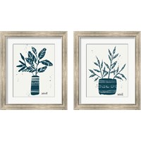 Framed 'Monochrome Blue Botanical Sketches 2 Piece Framed Art Print Set' border=