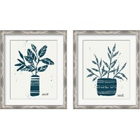 Framed 'Monochrome Blue Botanical Sketches 2 Piece Framed Art Print Set' border=