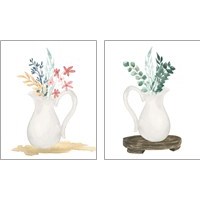 Framed 'Farmhouse Pitcher With Flowers 2 Piece Art Print Set' border=