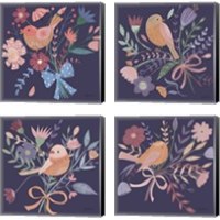 Framed 'Royal Birds Purple 4 Piece Canvas Print Set' border=