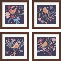 Framed 'Royal Birds Purple 4 Piece Framed Art Print Set' border=