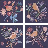 Framed 'Royal Birds Purple 4 Piece Art Print Set' border=