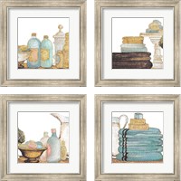 Framed 'Gold Bath Accessories 4 Piece Framed Art Print Set' border=