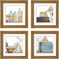 Framed 'Gold Bath Accessories 4 Piece Framed Art Print Set' border=