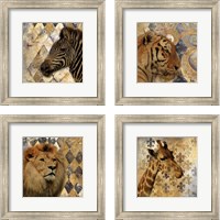 Framed 'Golden Safari 4 Piece Framed Art Print Set' border=