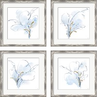 Framed 'Blue and Gold Floral 4 Piece Framed Art Print Set' border=