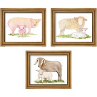 Framed 'Life on the Farm Animal Element 3 Piece Framed Art Print Set' border=