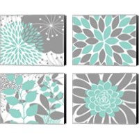 Framed 'Teal Foliage Floral 4 Piece Canvas Print Set' border=