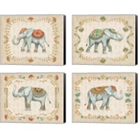 Framed 'Elephant Walk 4 Piece Canvas Print Set' border=