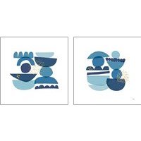 Framed 'Crowded Forms blue 2 Piece Art Print Set' border=